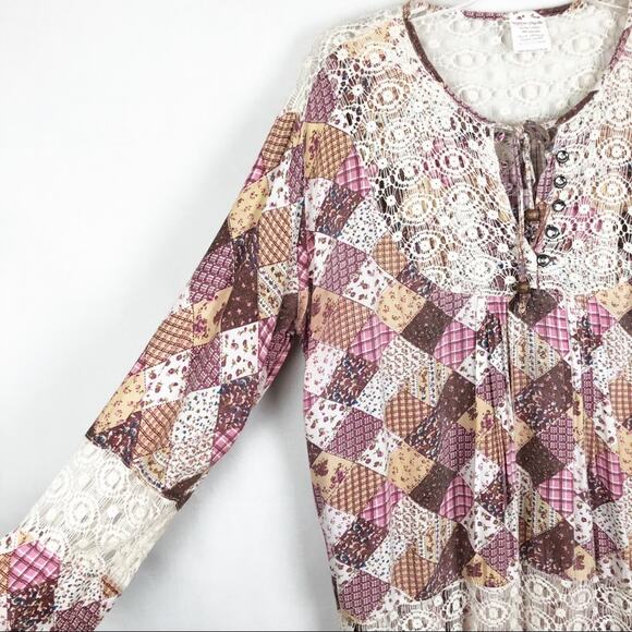 Royal Moda Womens Top XL Y2K Boho Patchwork Lace Fairy Boho Cottagecore Flawed - Picture 3 of 10
